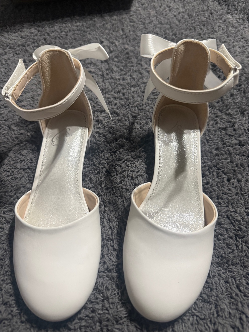 White Ankle-Strap Girl’s Dress Heels - Classic Bow Accent